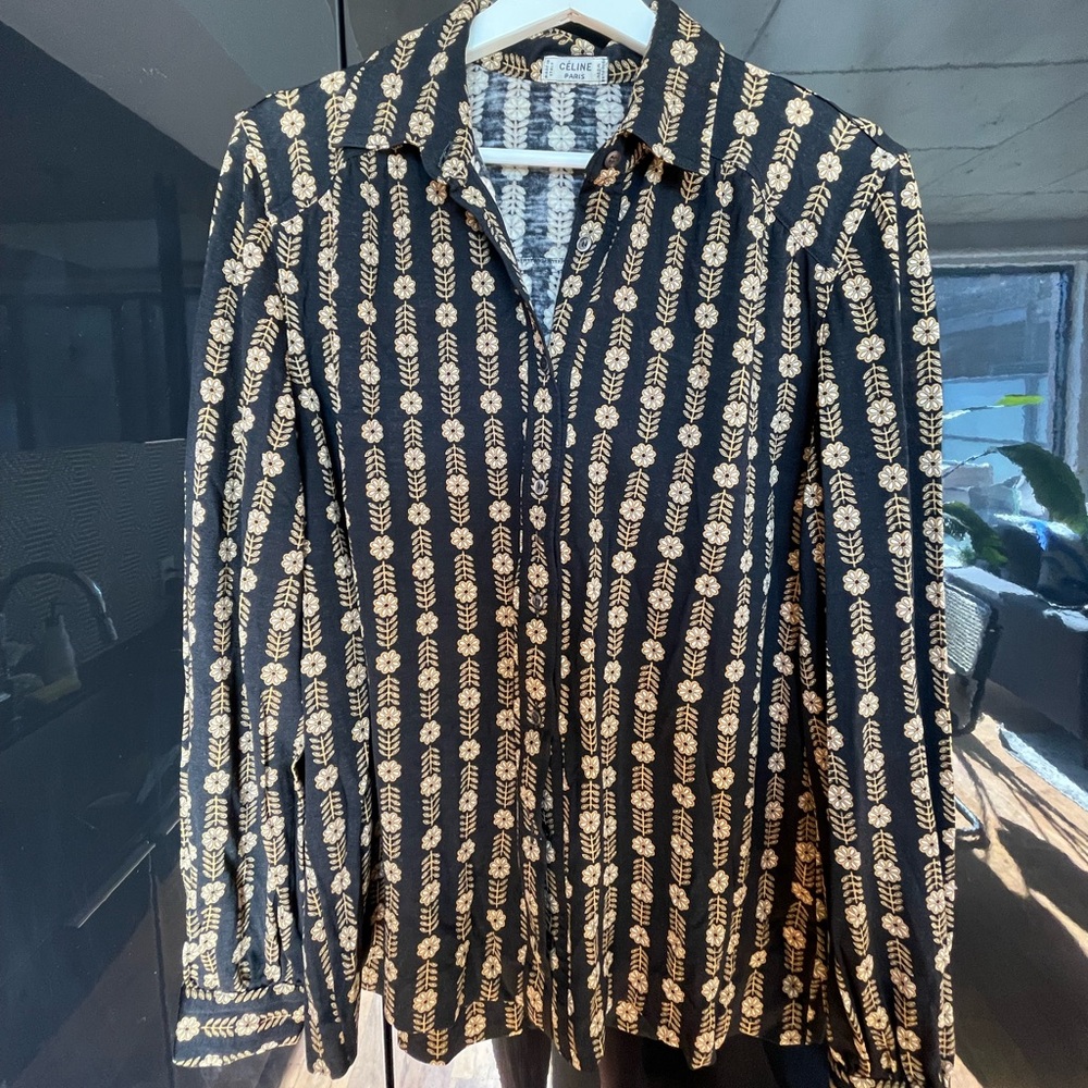 Céline Black and Gold Floral Top